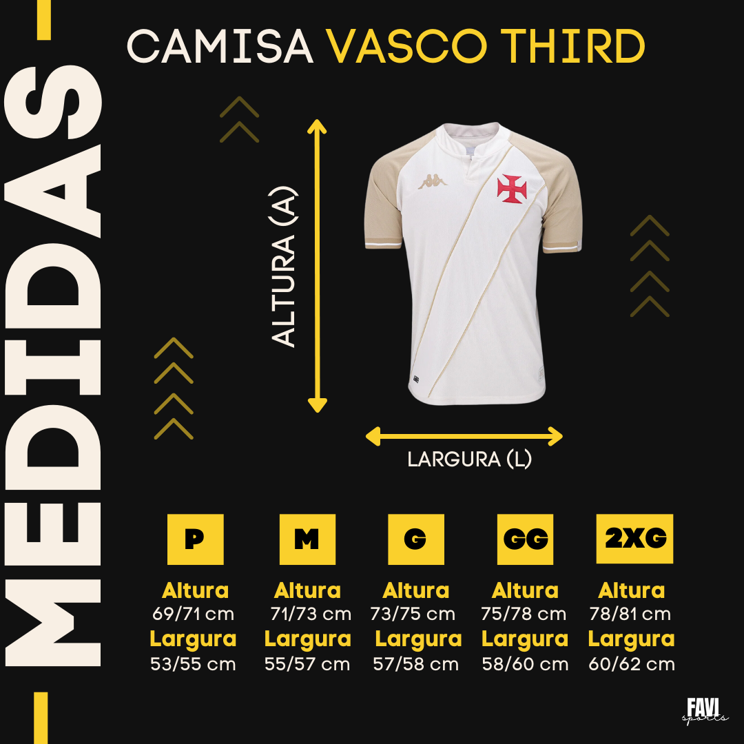 tamanho camisa vasco third bege